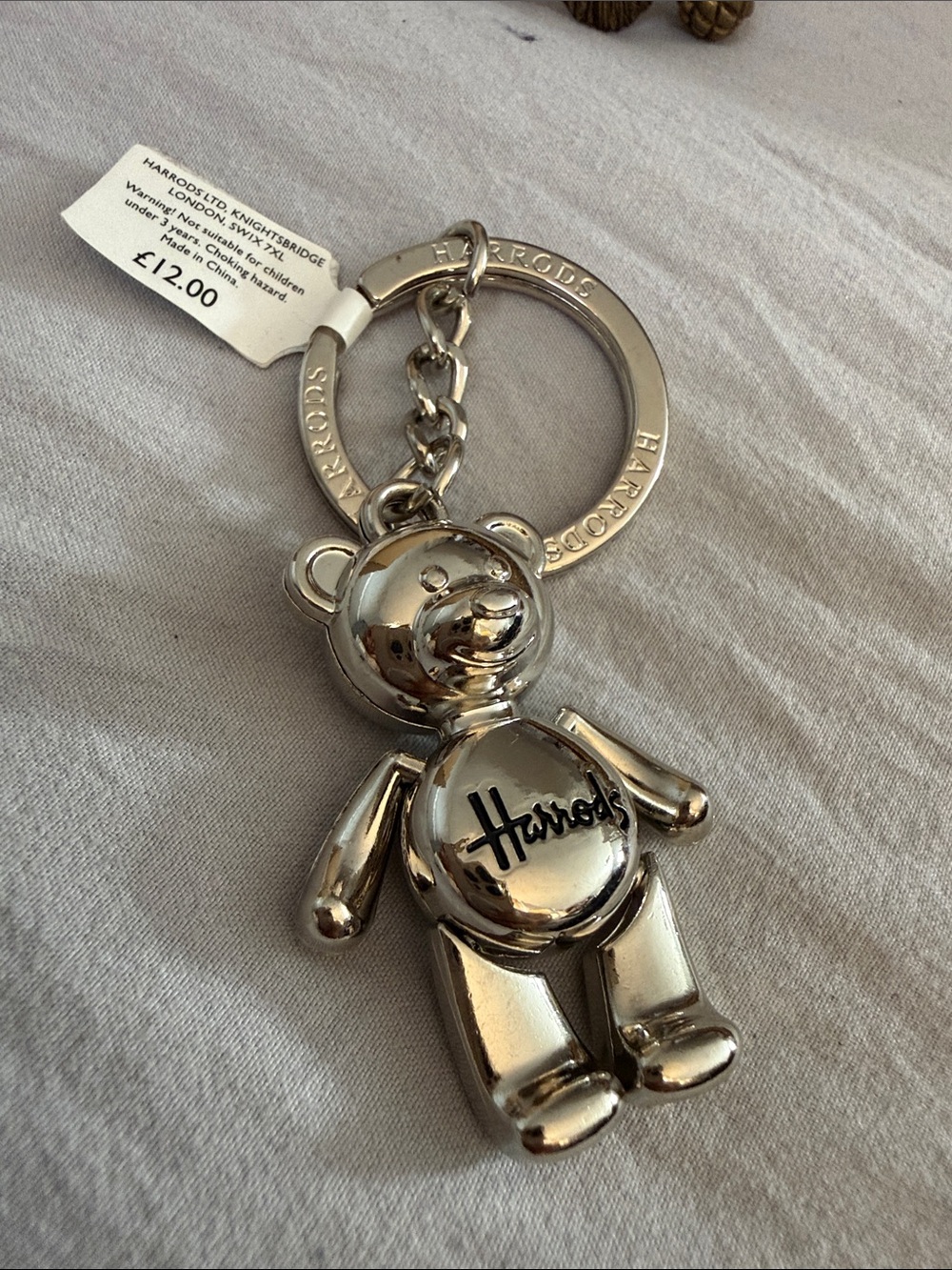 Harrods Silver Polished Teddy Bear Key Ring